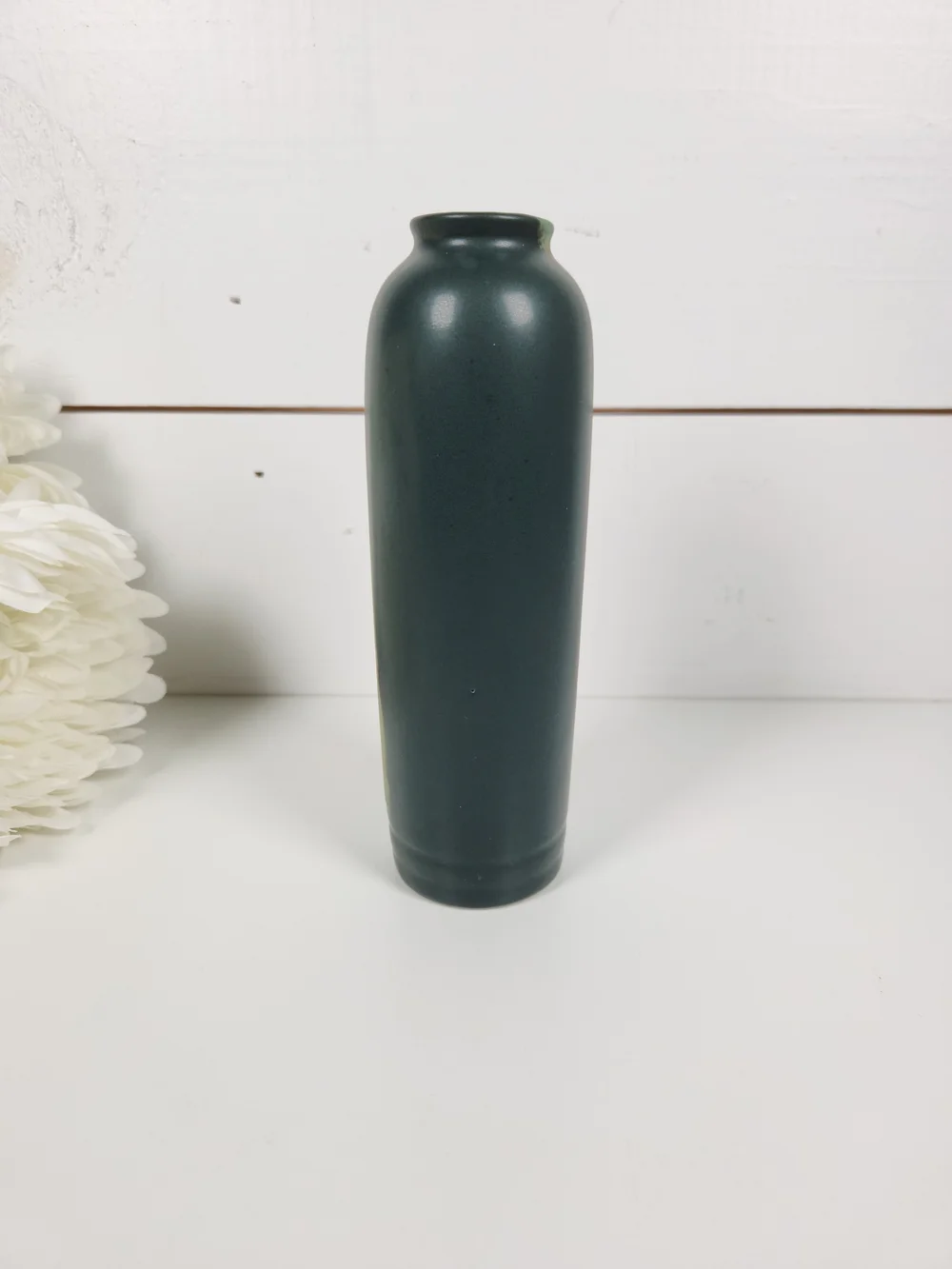 Vintage Dark Green Pottery Art Vase 6.75